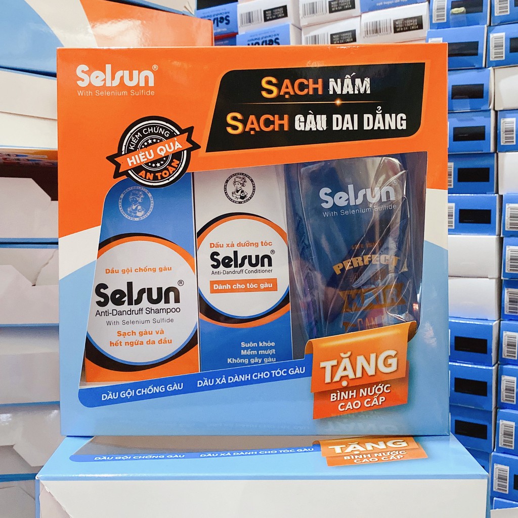 (TẶNG BÌNH NƯƠC CAO CẤP) Bộ sản phẩm chống gàu Selsun (Dầu gội chống gàu Selsun 100ml + Dầu xã dưỡng tóc Selsun 100ml)