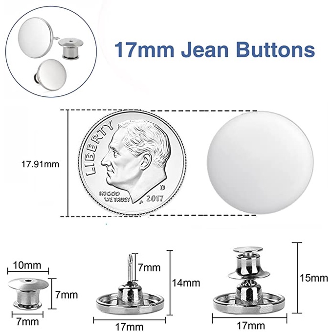 Bộ 4 Nút Kim Loại Có Thể Tháo Rời 17mm Thay Thế Cho Quần Jean Phong Cách Retro