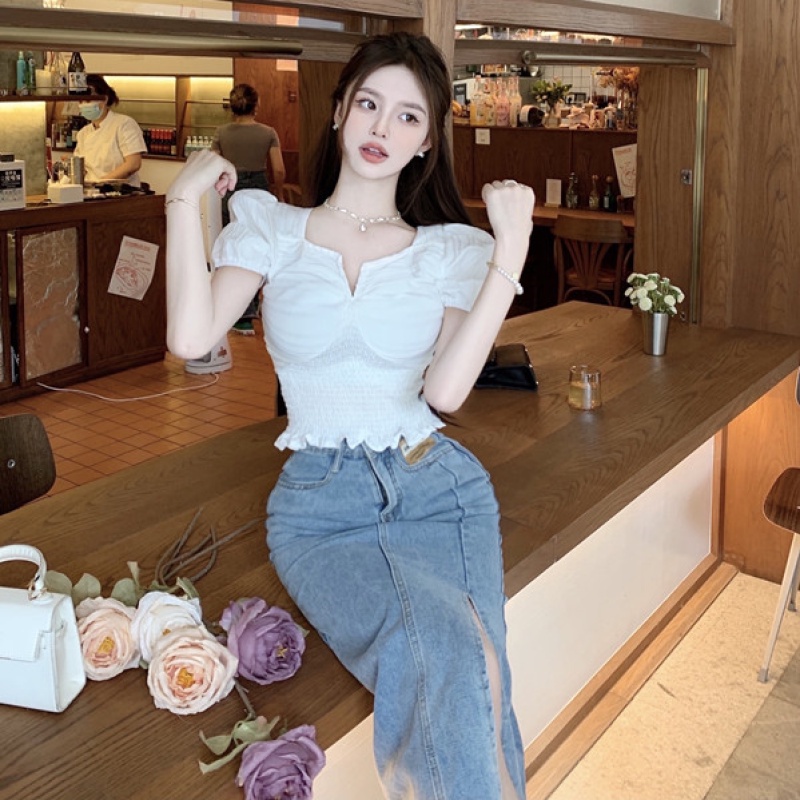 Áo Sơ Mi Ngắn Tay Cổ Vuông Thiết Kế Quyến Rũ Thời Trang Cho Nữ