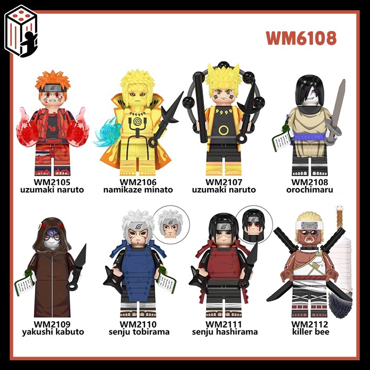 NARUTO - Combo 16 nhân vật Obito, Sasuke, Kakashi, Sasori, Kakuzu, Madara,Deidara Đồ chơi lắp ráp non lego WM6105