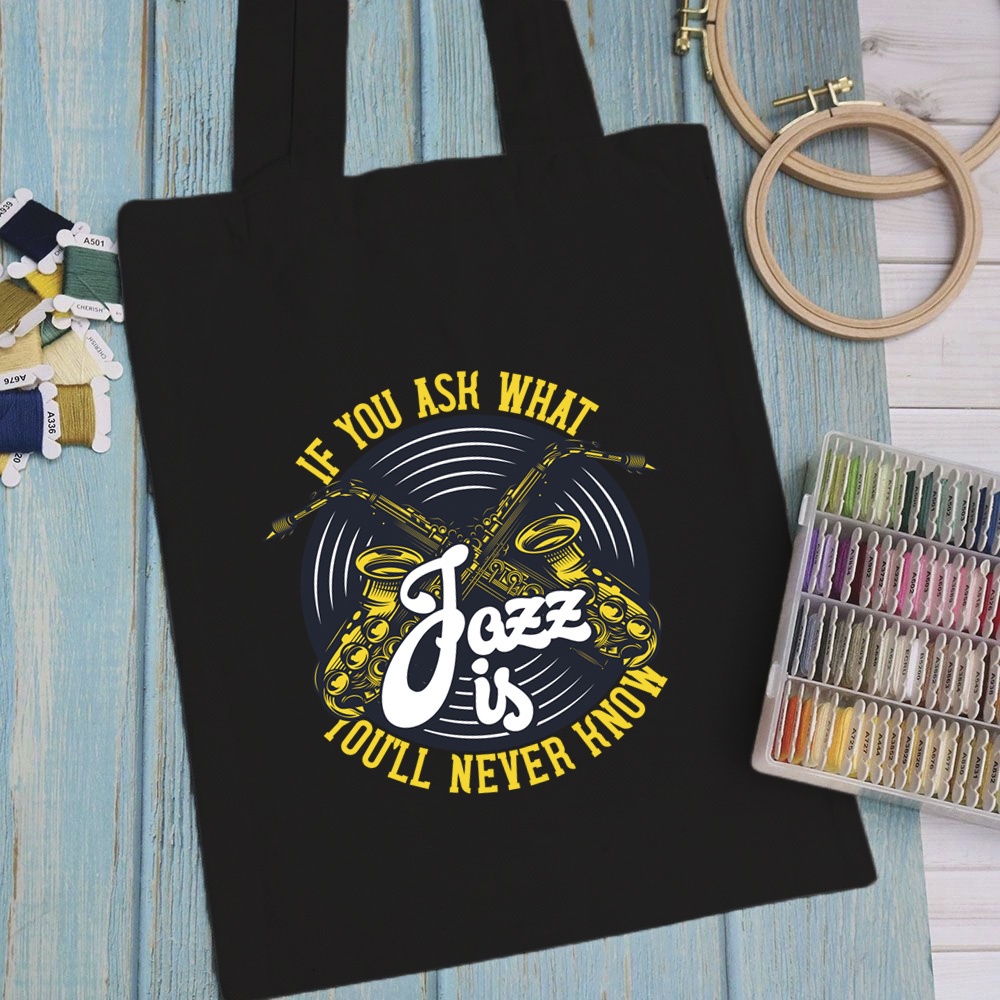 Túi vải, túi Tote (màu đen) MUSIC 2 - Mẫu 3 vải canvas dày đẹp cho nữ có khóa miệng đi học đi chơi.