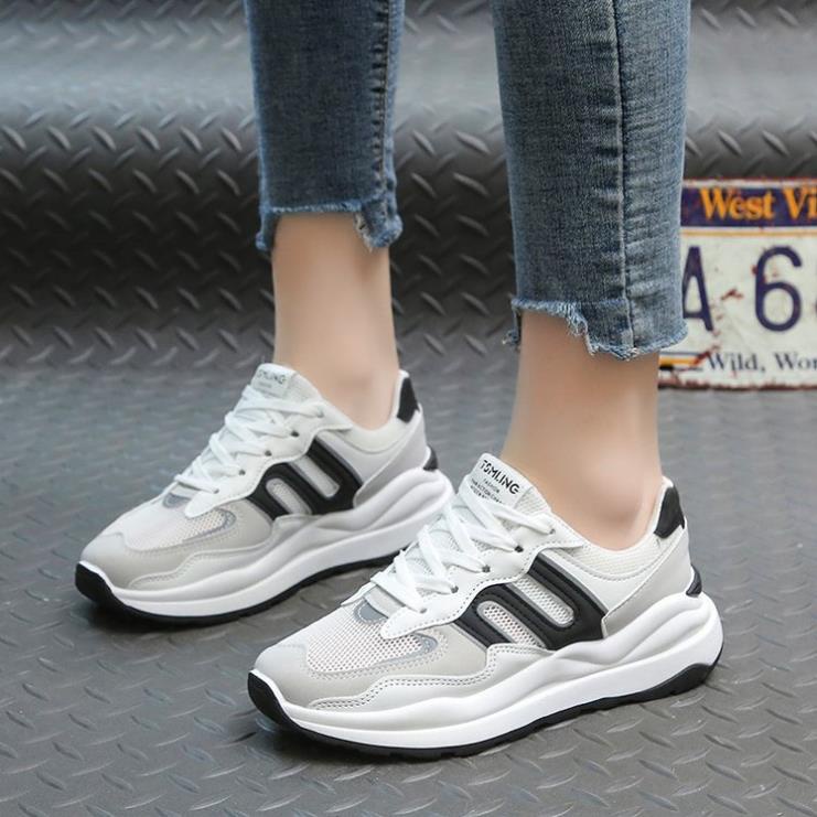 Giầy sneaker nữ ULzzang chữ S trắng xám đế đen cao cấp Giày thể thao FASHION hàng QC  độn đế kiểu dáng Hàn Quốc