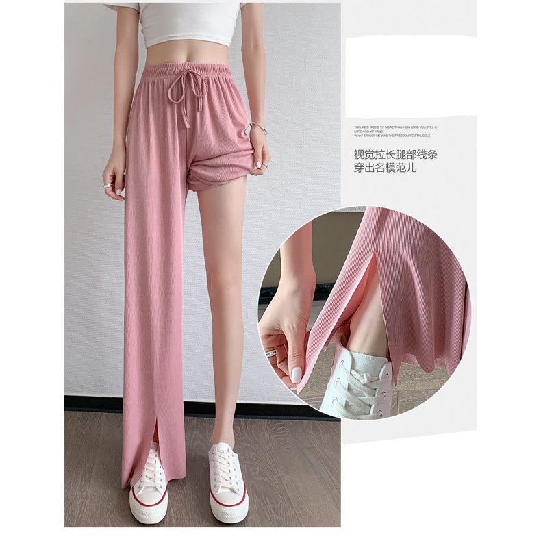 Quần Ống Rộng Xẻ Tà Chất Liệu Co Giãn Thời Trang Mùa Hè Cho Nữ Có Size Lớn