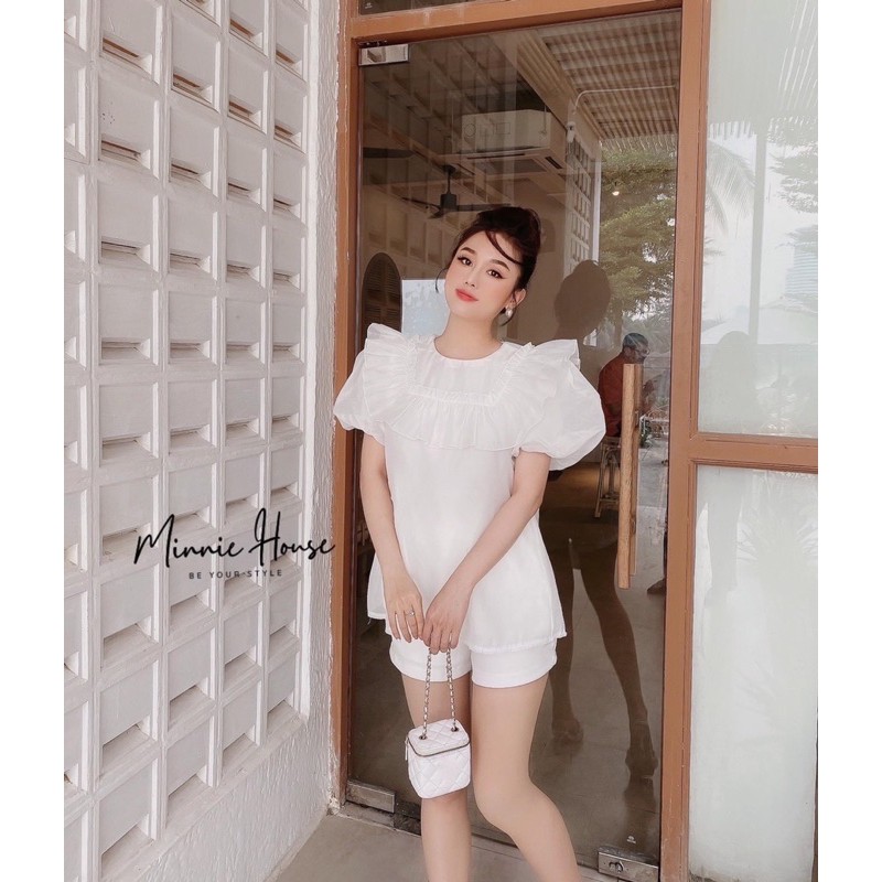 SET ÁO BÈO SHORT TRẮNG - KEM ĐẬM