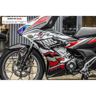Tem trùm xe Winner X cá mập đỏ Xám shark, độ thiết kế team dán phủ decal xe máy giá rẻ đẹp
