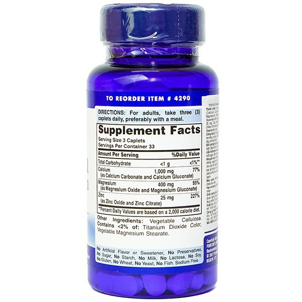 Viên uống Canxi tổng hợp giúp tăng chiều cao - Chelated calcium magnesium zinc 100v của Puritan's Pride | Thế Giới Skin Care