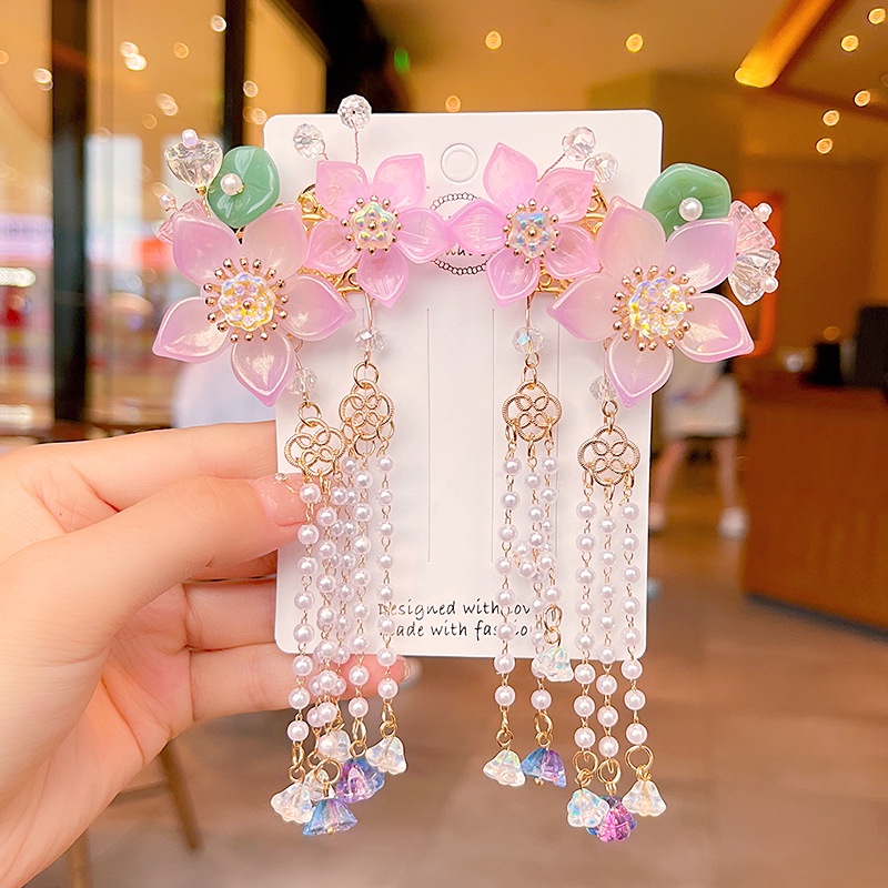 1 Cặp Trâm Cài Tóc Hán Phục Màu Đỏ / Hồng / Tím Phong Cách Trung Hoa Cổ Điển Cho Bé Gái