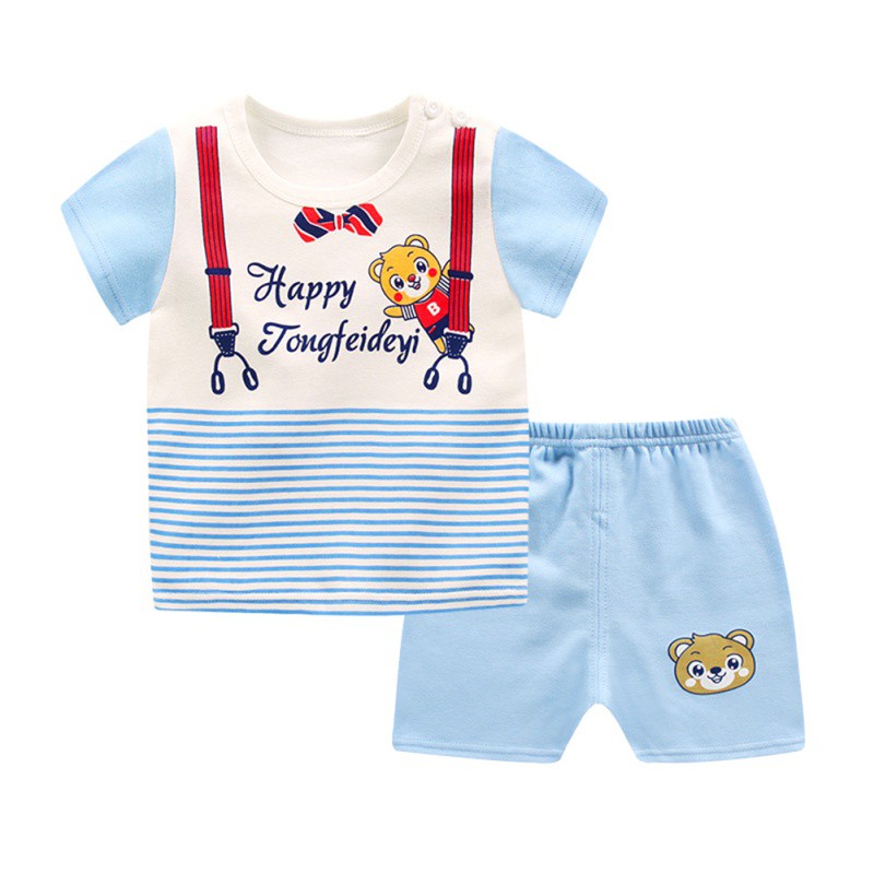 Bộ 2 món áo thun cotton + quần short phong cách thời trang mùa hè cho bé trai bé gái