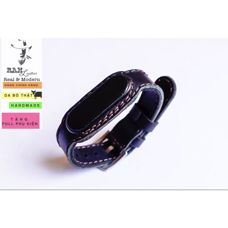 Dây miband da bò thật handmade bền chắc cao cấp cho miband 3 , miband 4 , miband 5, miband 6 RAM Leather