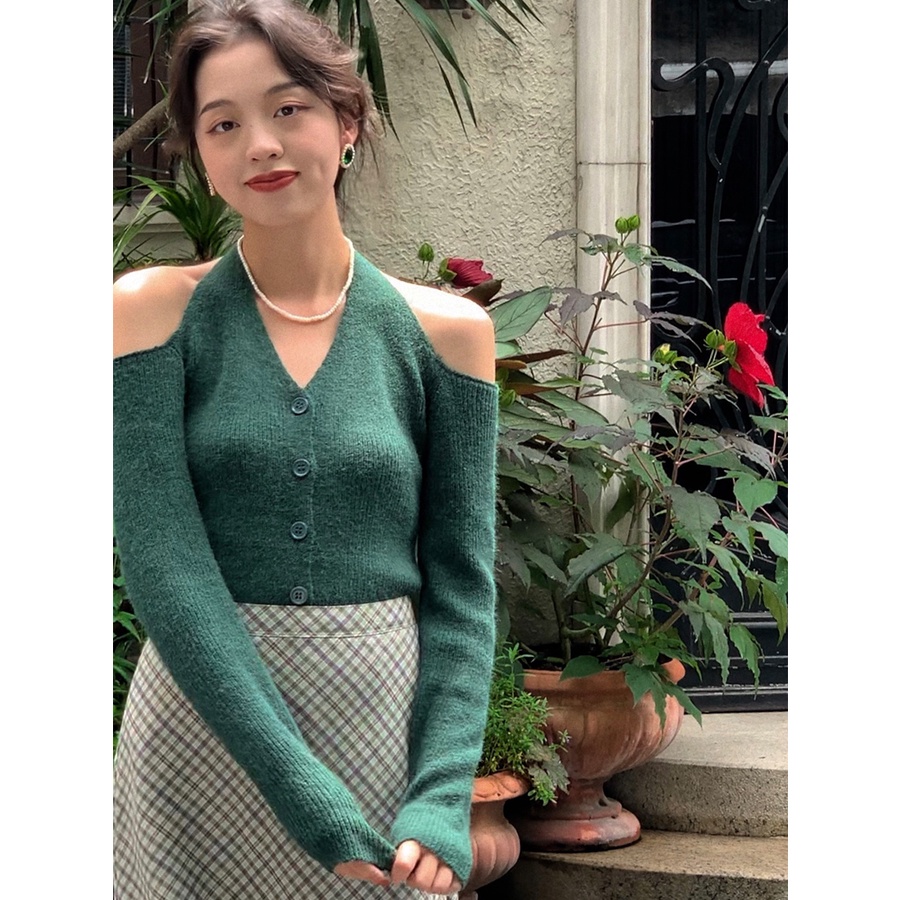 Áo Len Tay Dài Hở Vai Thời Trang Phong Cách Hàn Quốc Dành Cho Nữ