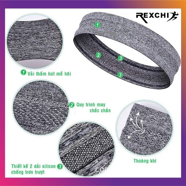 Băng đô trán thể thao chặn mồ hôi headband nam nữ thời trang co giãn chống trượt bản 5cm Rexchi