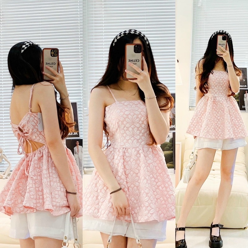 set áo dây gấm short trắng