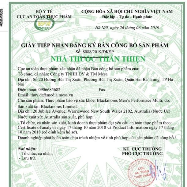 Blackmores Men’s Performance Multi - Hỗ trợ nuôi dưỡng tinh trùng khỏe mạnh (50 viên)