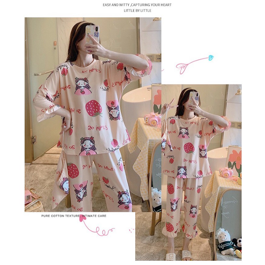 Bộ nữ mặc nhà quần lửng áo cộc tay cực kì xinh cute - 𝐁𝐋𝟓𝟔