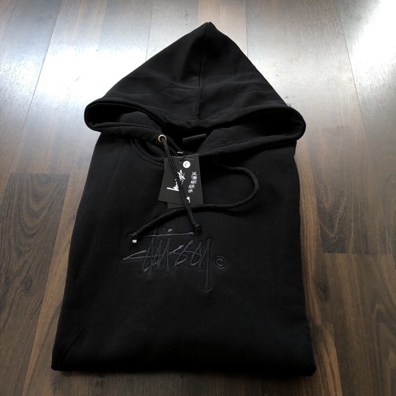 Stussy Áo Hoodie Màu Đen Thêu Chữ Stussy Cá Tính