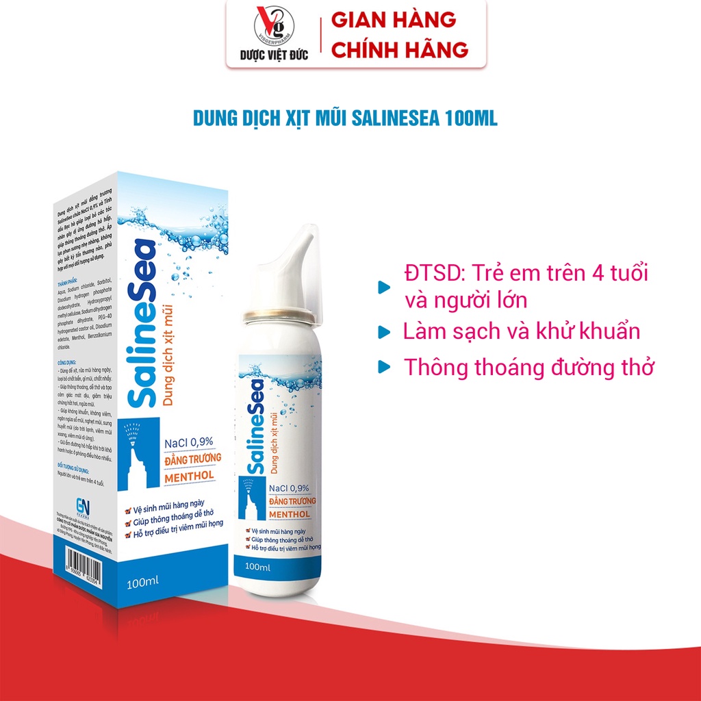 Dung dịch xịt mũi đẳng trương SalineSea rửa mũi thông thoáng đường thở thể tích 100ml