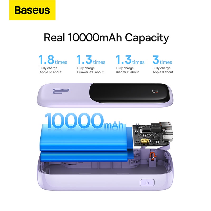 Pin sạc dự phòng Baseus 10000mAh PD có dây cáp cho điện thoại