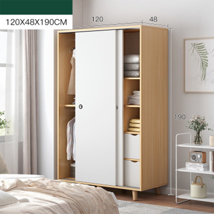 Tủ quần áo 2 cánh trượt 120cm, homesen tủ quần áo cánh trượt hiện đại bằng gỗ MDF phủ melamin cao cấp