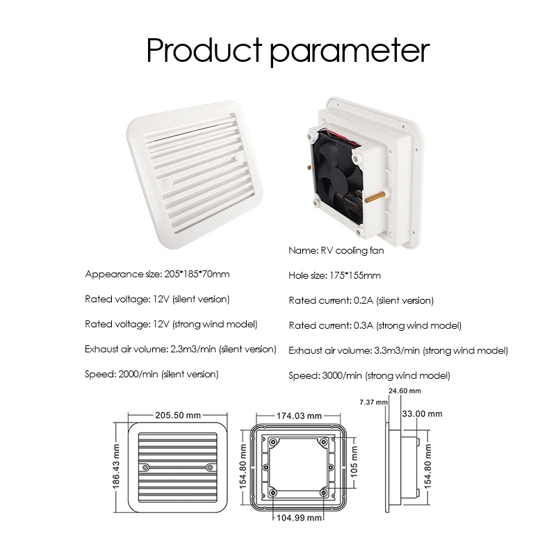 Quạt Thông Gió 12V Không Ồn Kèm Quạt Cho Xe RV Trailer Caravan