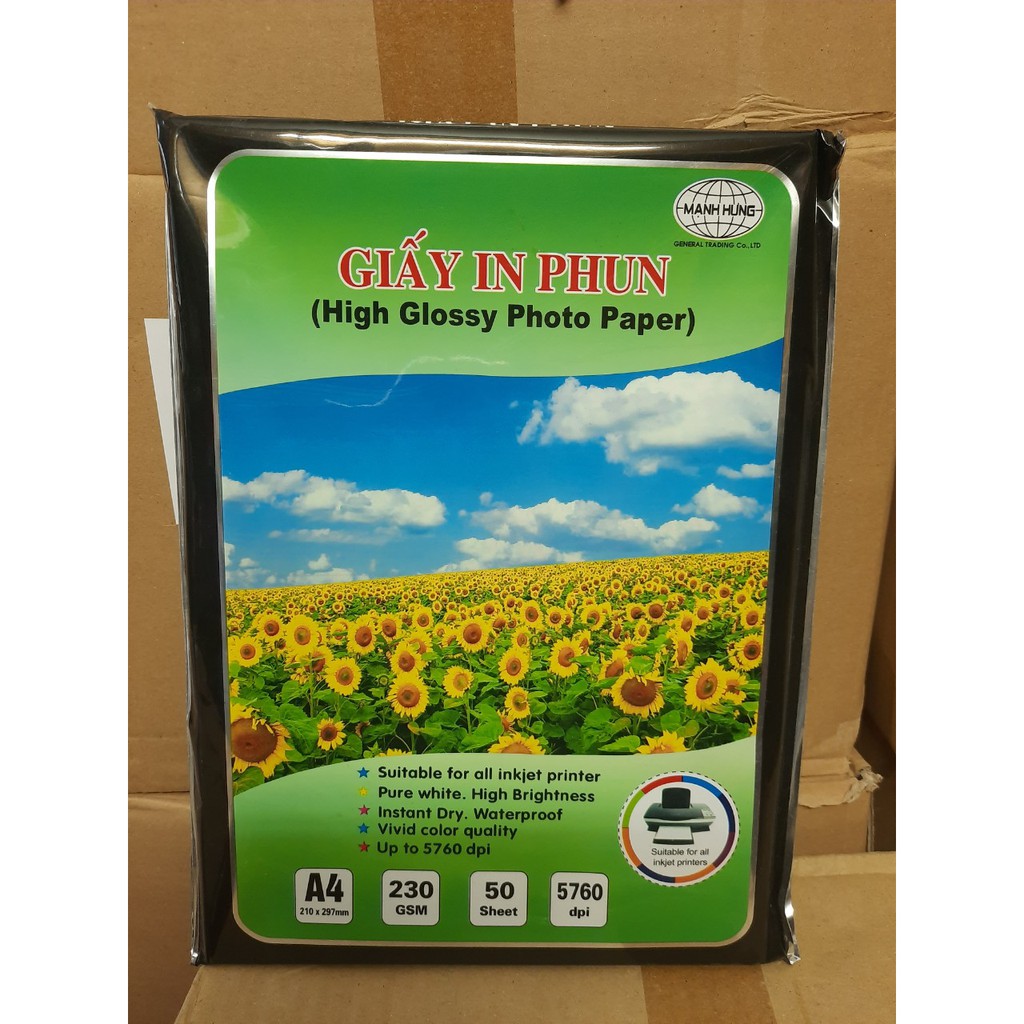 Giấy in ảnh Couche Mạnh Hưng A4 định lượng 230gsm, bóng 1 mặt