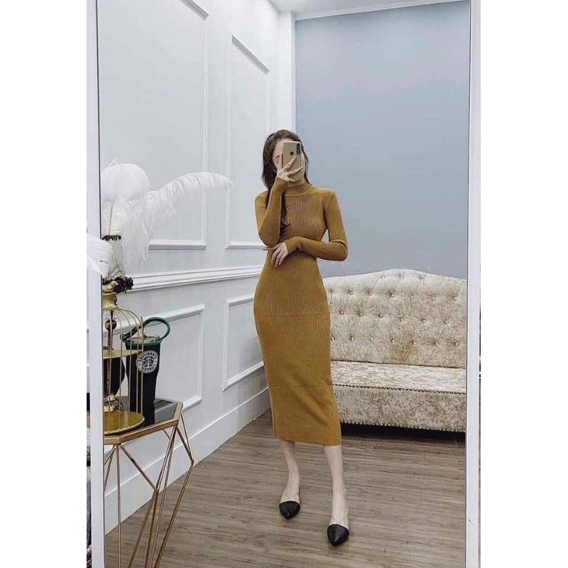 Váy len body cổ 3cm