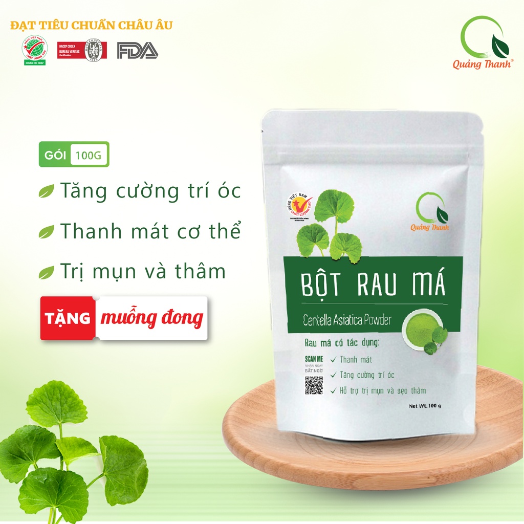 [CHÍNH HÃNG] Bột Rau Má Quảng Thanh 100% Nguyên Chất Sấy Lạnh - Thanh nhiệt, mát gan, giảm mụn - Gói 100 gr