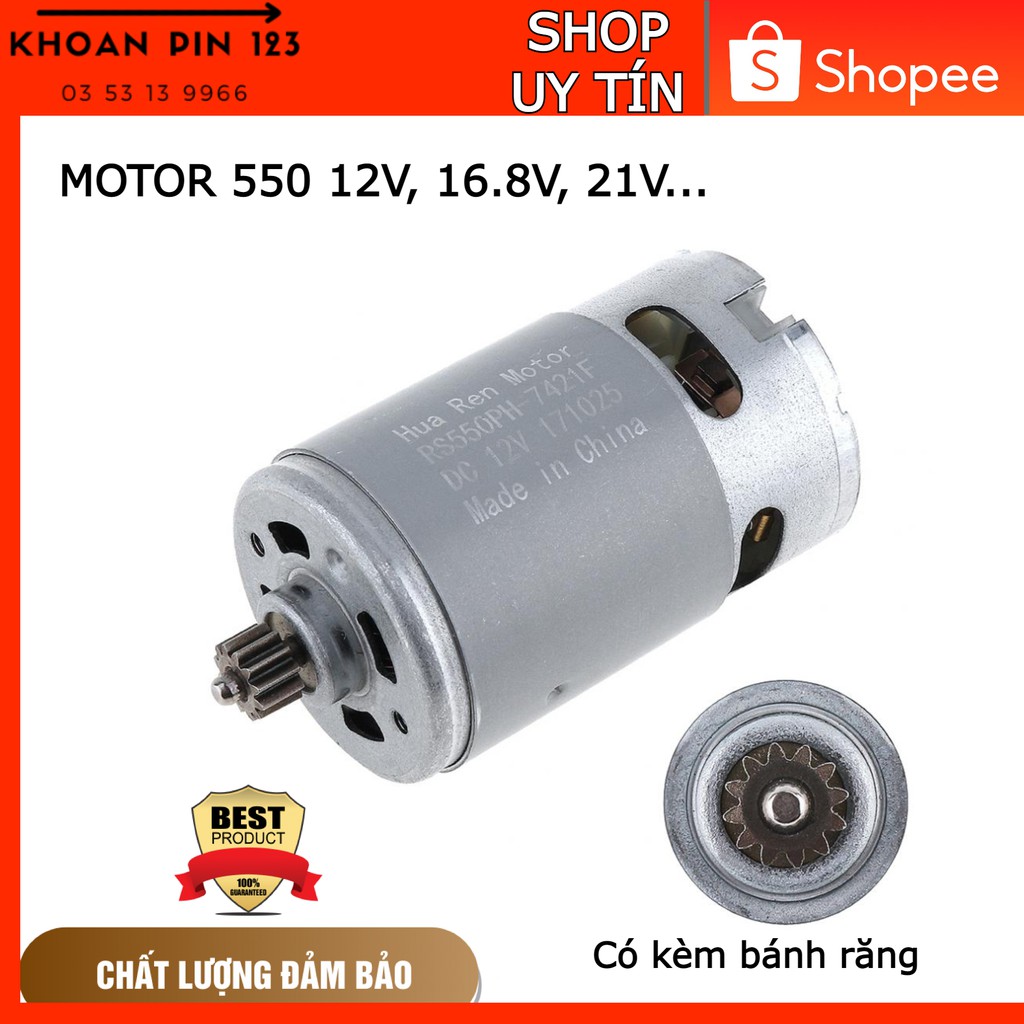 Motor 550 công suất cao có sẵn bánh răng chuyên cho máy pin 12V-16,8V-21V