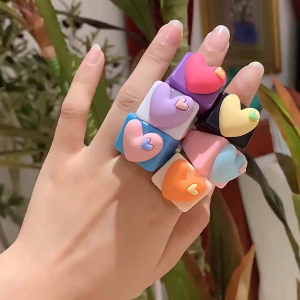 Nhẫn Nhựa Resin Acrylic Phối Màu Hình Trái Tim Lớn Thời Trang Hàn Quốc Cho Nữ