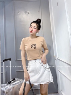 Áo thun nữ croptop thêu chữ wang chất đẹp