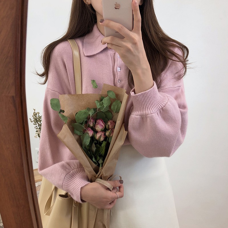 Áo Len Cổ Polo Tay Phồng Phong Cách Ulzzang | BigBuy360 - bigbuy360.vn