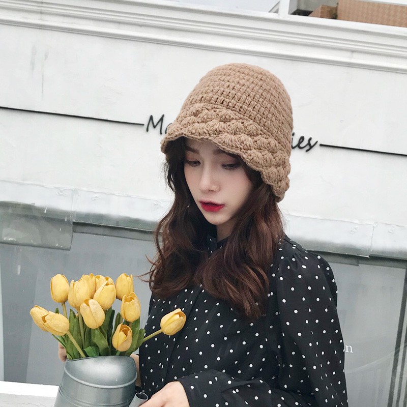 Mũ Len Dệt Kim Dày Dặn Màu Sắc Đơn Giản Phong Cách Hàn Quốc Cho Nữ