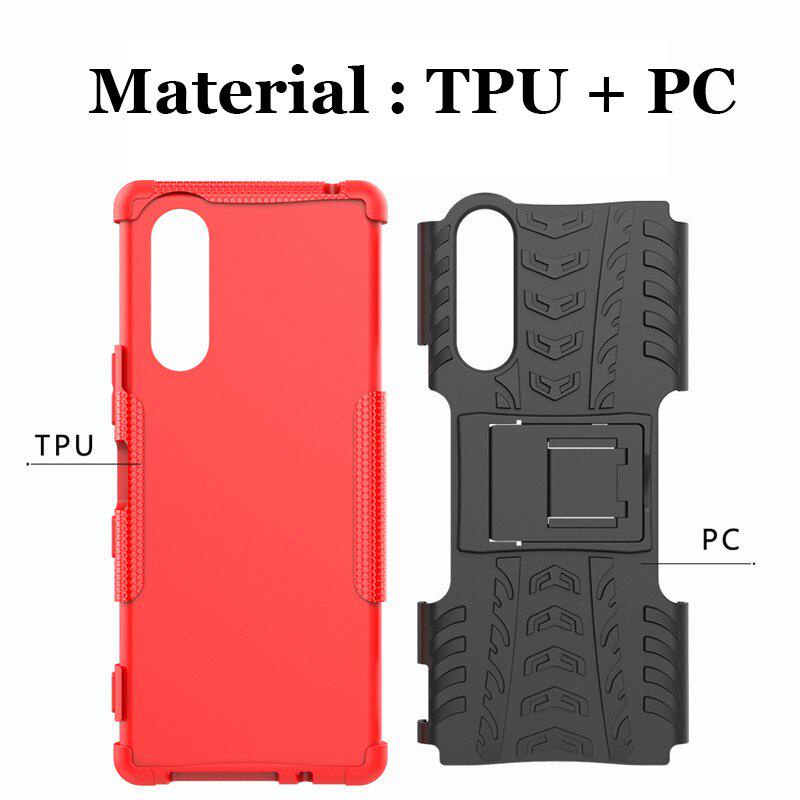 Ốp điện thoại dạng giáp bằng PC TPU bảo vệ chống sốc có giá đỡ cho Sony Xperia 5 J8210 J8270 J9210 / 5 III 6.1"