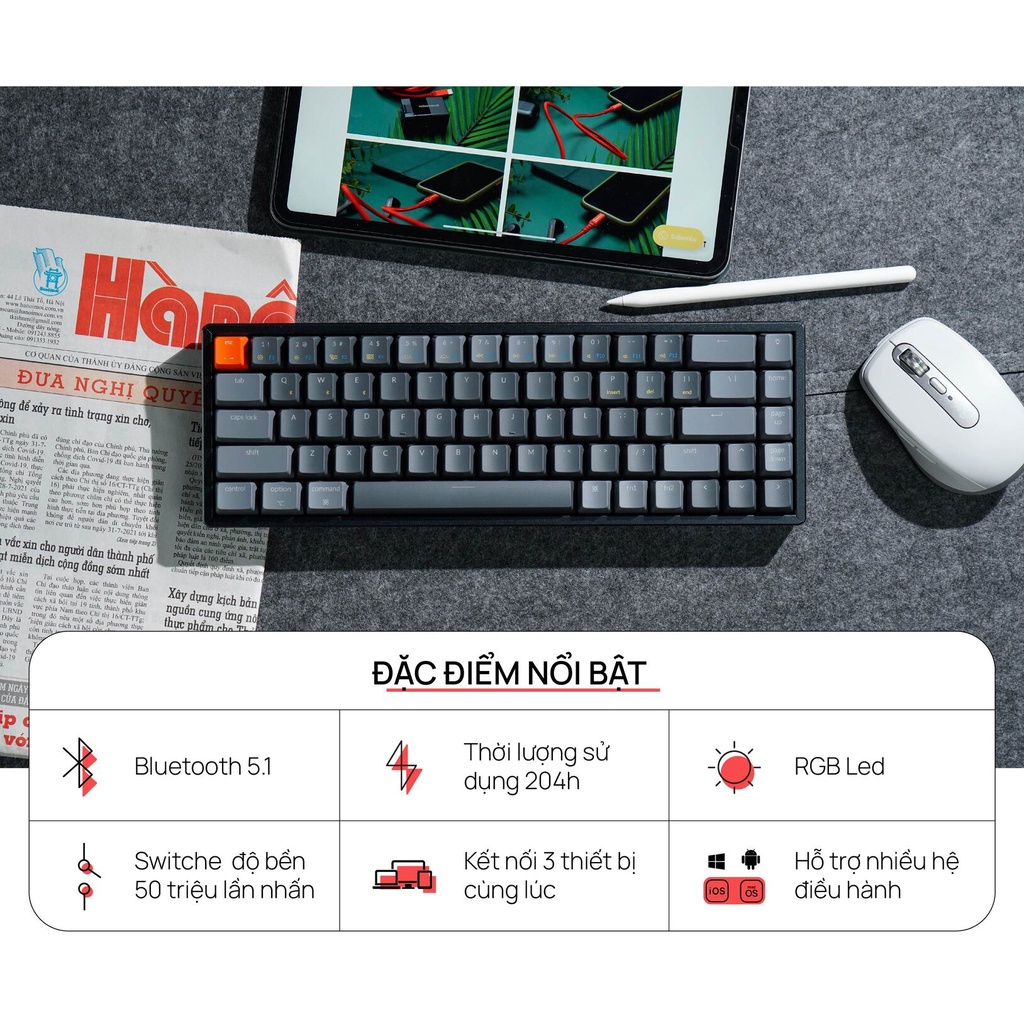 [Mã 254ELSALE giảm 7% đơn 300K] Keychron K6 - Bàn phím cơ Keychron K6 - bản nhôm - led RGB