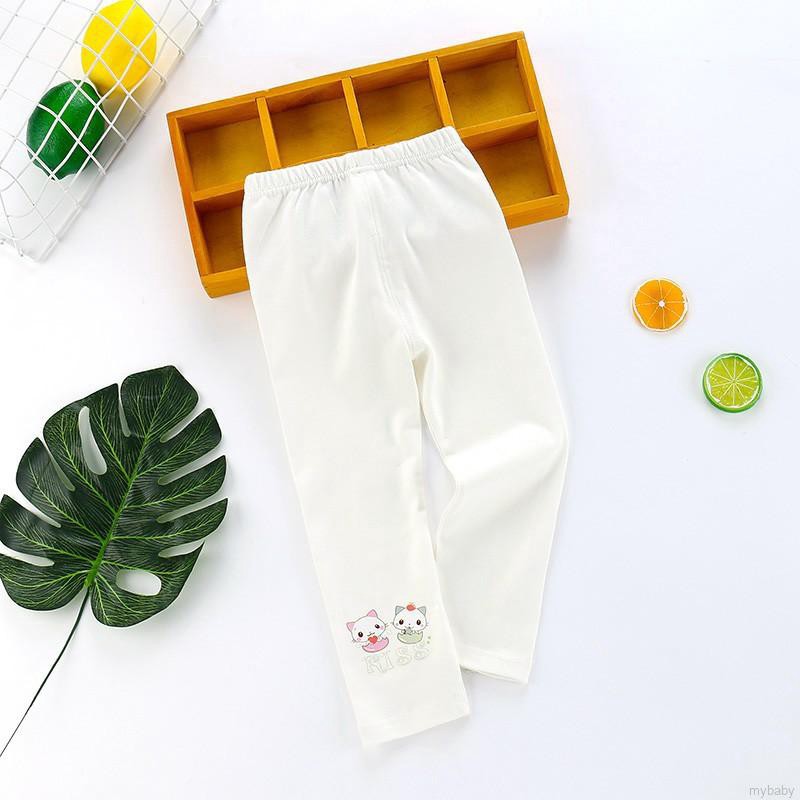 Quần legging cotton lưng thun in hình hoạt họa hợp mùa thu cho bé gái