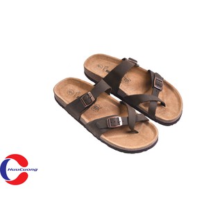 Dép xỏ ngón da bò nâu đế trấu