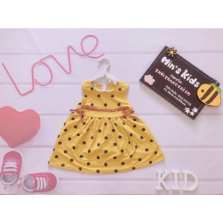 Váy chấm bi bé gái Vàng đính nơ