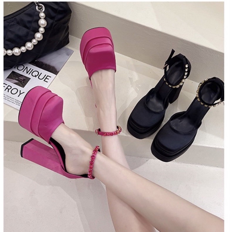 ORDER _ Giày cao gót nữ da phi lụa đế trụ 14cm siêu tôn đáng