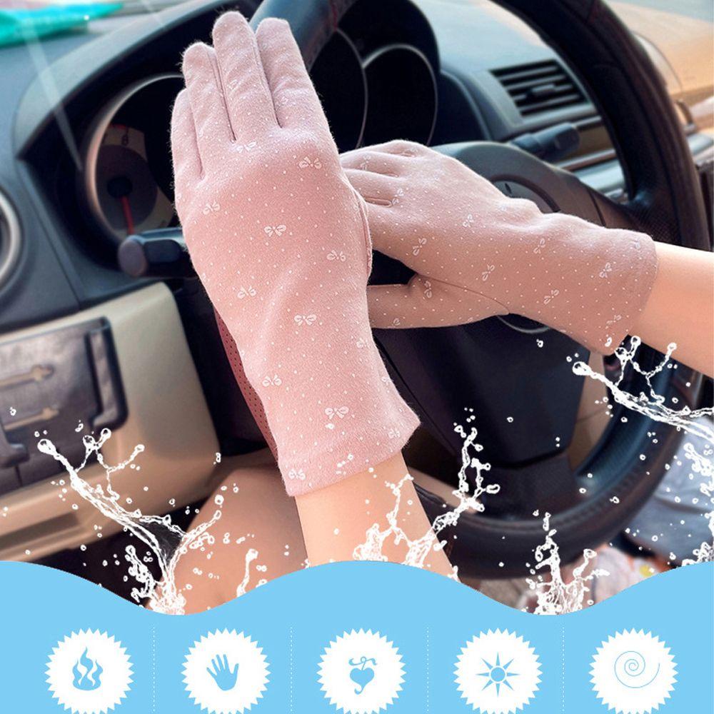 Găng Tay Cotton Chống Nắng Thoáng Khí Họa Tiết Chấm Bi Dùng Màn Hình Cảm Ứng Cho Nữ