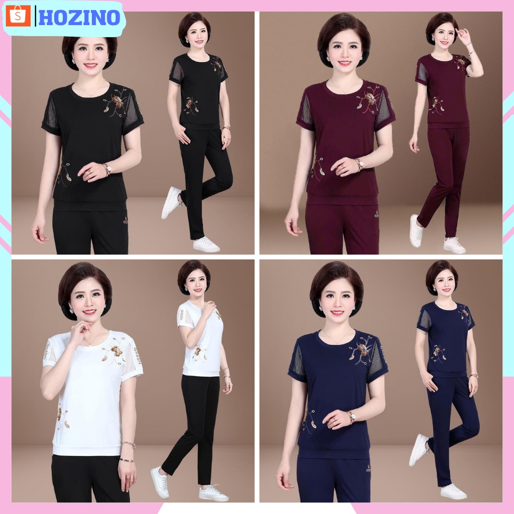 bộ thể thao nữ trung niên cộc tay, họa tiết đẹp ấn tượng _BTH