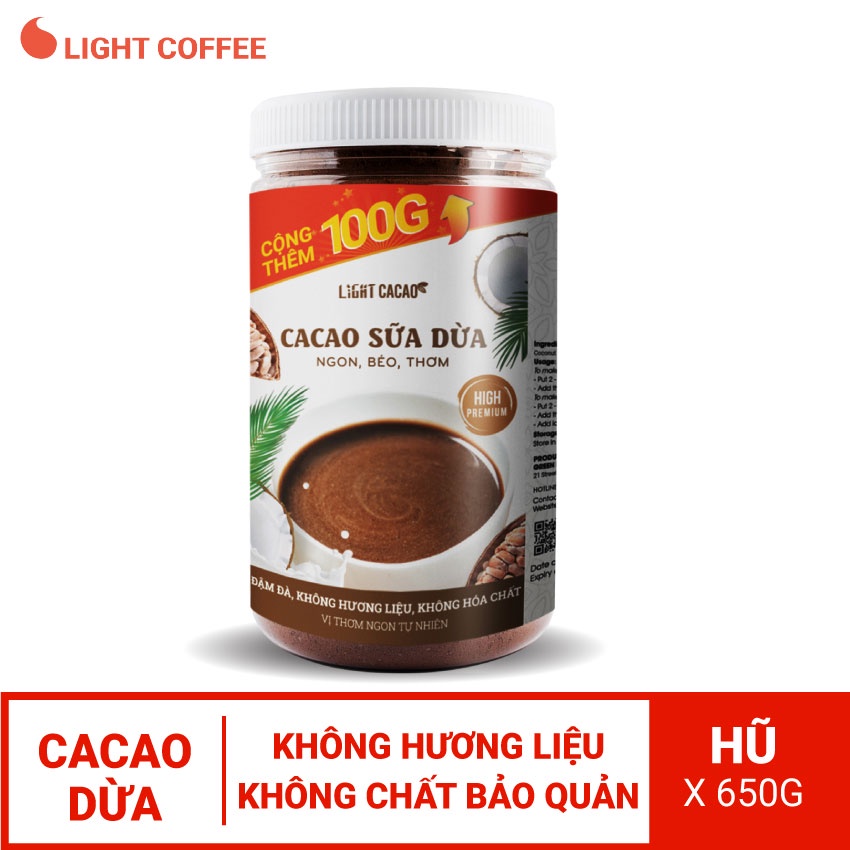 [Mã BMBAU50 giảm 7% đơn 99K] Cacao sữa dừa hòa tan 3in1 thơm ngon, dạng hũ dễ bảo quản Light Coffee - 650g