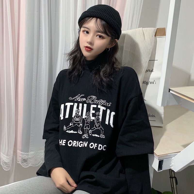 Áo Thun Athletic 3158 PEONYB Nữ [FREESHIP]  Phông form rộng tay lỡ in chữ vintage cá tính đường phố kiểu hàn quốc đẹp