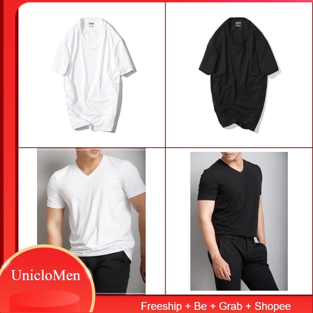 Freeship - Áo phông đen trắng nam cổ tim trơn DEFOXX vải cotton lạnh chiều bảng màu basic đẹp- HÀNG CHẤT LƯỢNG
