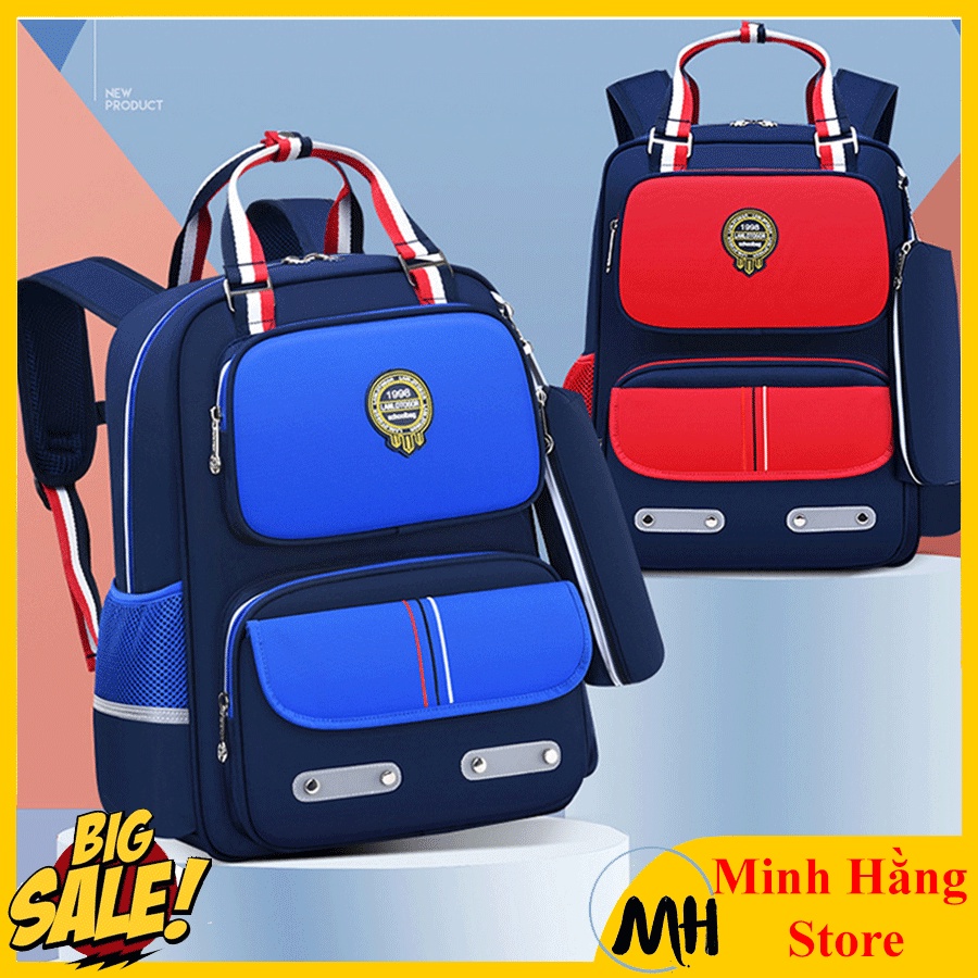 Balo học sinh nam nữ cấp 1, 2 cặp sách chống thấm nước cao cấp tiểu trung học phong cách hoàng gia Anh có phản quang