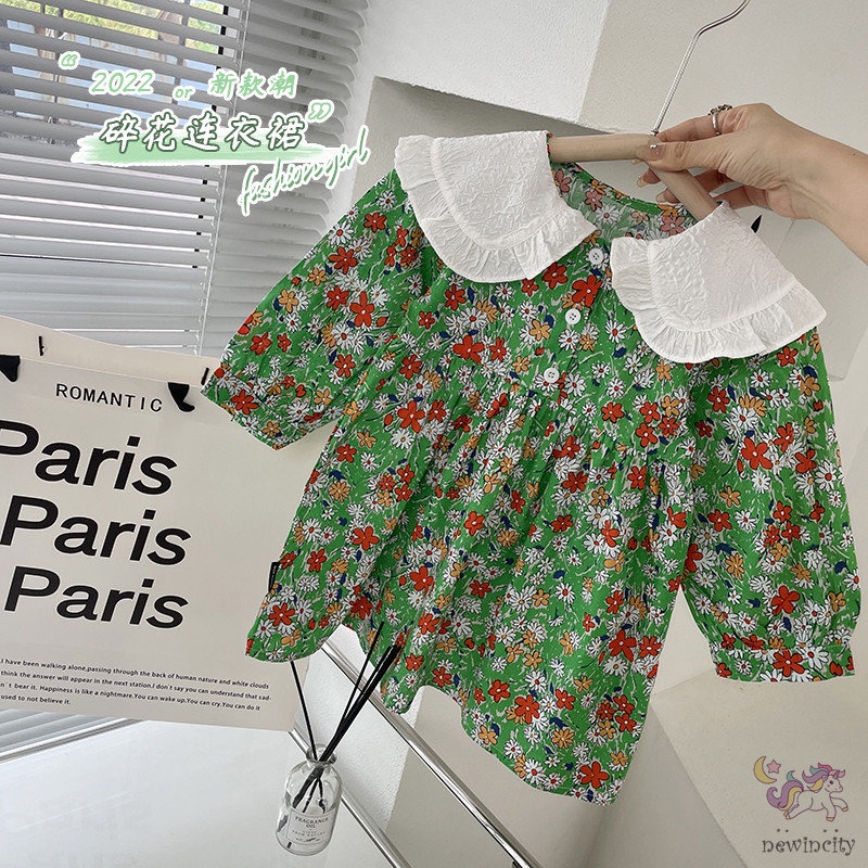 Đầm Công Chúa Tay Dài In Hoa Phong Cách Mori Hàn Quốc Cho Bé Gái