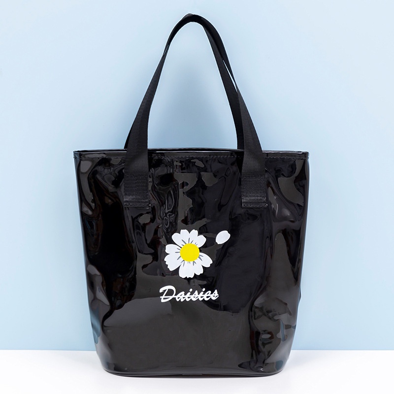 Túi xách nhựa thời trang hoa cúc 2 phiên bản trong suốt và màu đen KT 22x25.5x14