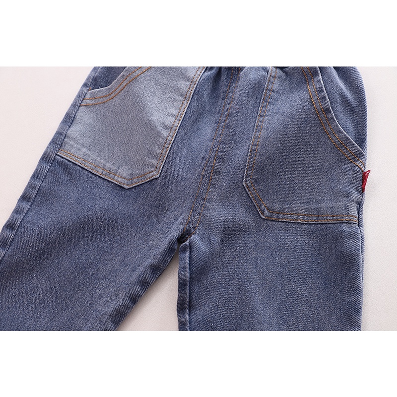 Set Áo Sơ Mi Tay Dài Kẻ Sọc Dọc + Áo Khoác + Quần Denim Dễ Thương Phong Cách Hàn Quốc Cho Bé Trai / Gái 80-120cm