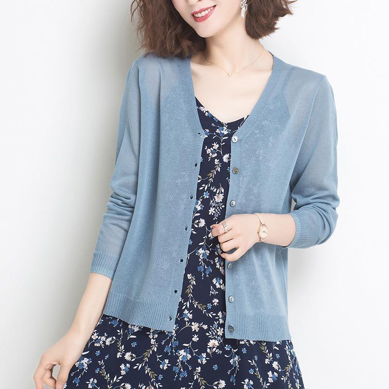 Áo Khoác cardigan Vải Lụa Lạnh Dệt Kim Mỏng Ngắn Bảo Vệ Chống Nắng Bên Ngoài Cho Nữ Năm 2021👗Purashiersacefairy dress👚】