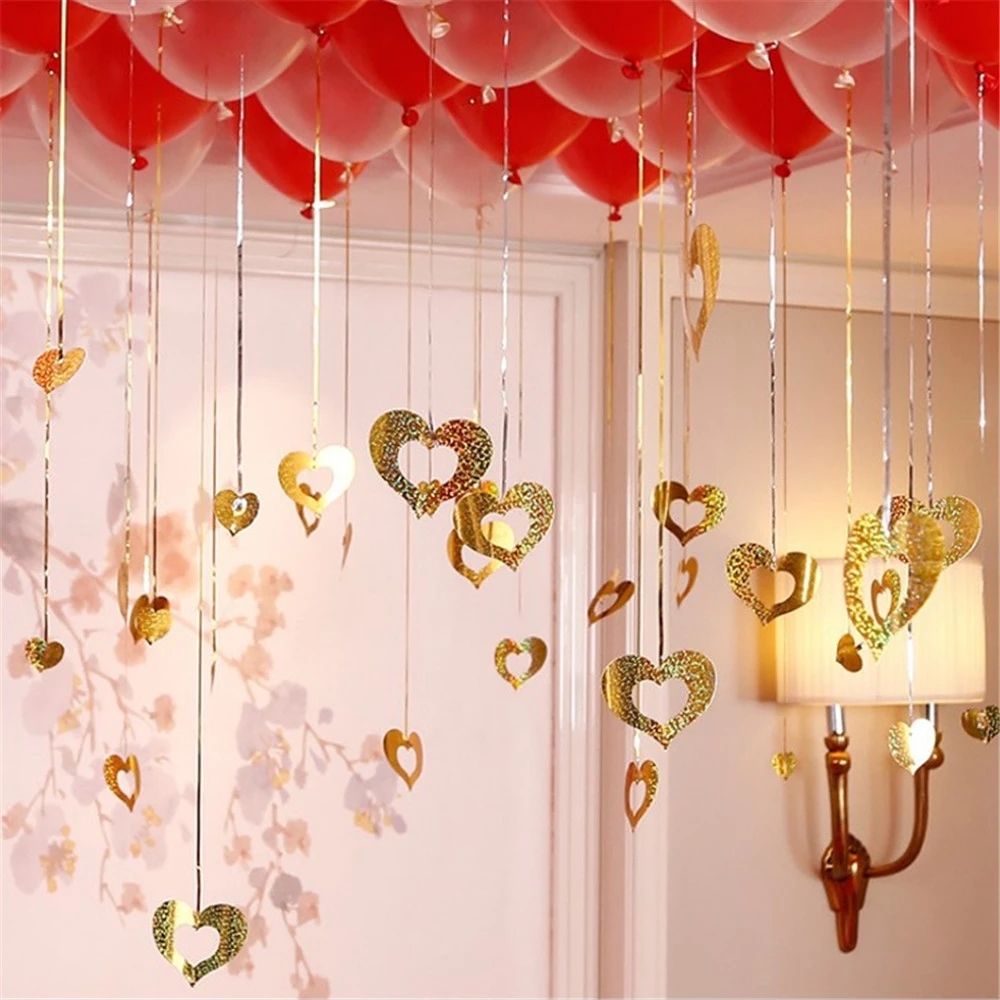Set 100 dây treo bong bóng trang trí hình trái tim đính sequin lấp lánh cho lễ giáng sinh/ngày lễ tình nhân