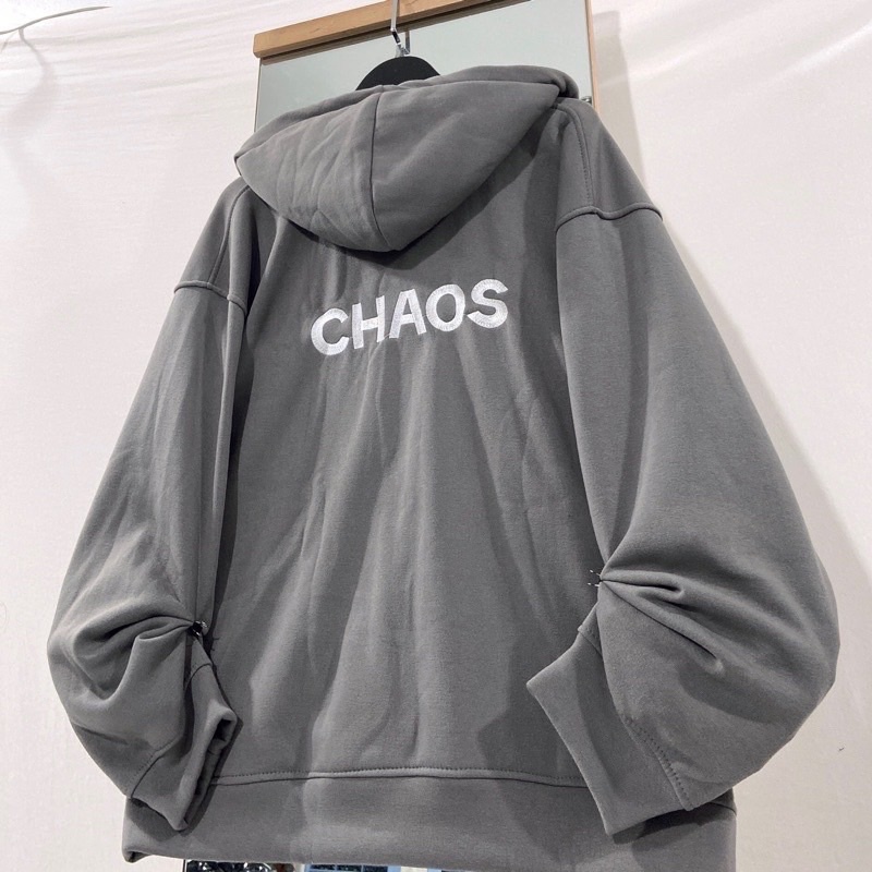 Hoodie zip nỉ bông CHAOS màu XAMH/KEM/XÁM  Nam nữ unisex/FREESHIP  Áo Hoodie dây kéo form rộng Jaystoree2
