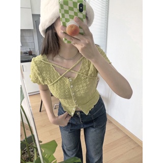 JANET STUDIO • Áo vải nhún dây chéo